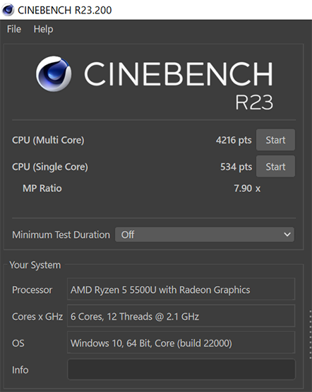 Cinebench 結果Think Pad14E Gen3（AMD）